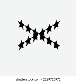 
vector black and white star styled like a plus symbol in isometric mode, on a black and white background