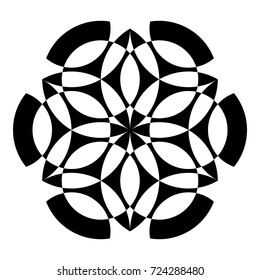 Vector black and white stencil, alien crop circle, sacred geometry.