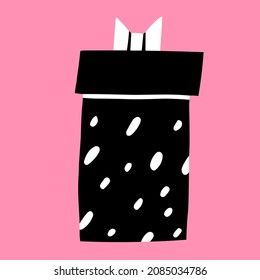 vector black and white sticker - a gift in a red box with a bow. Surprise gift for birthday, new year, valentine's day. Template for website, tattoo, postcards, icons