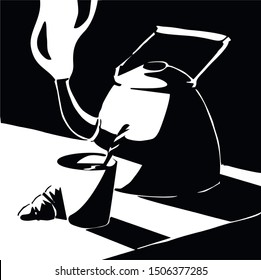 vector black and white still life with a teapot