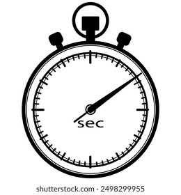 Vector black and white stopwatch illustration, monochrome stopwatch vector image