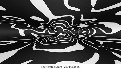 Vector black and white striped pattern that creates a 3D optical illusion with curved and distorted lines. This abstract design is perfect for modern art, visual effects or unique creative projects.