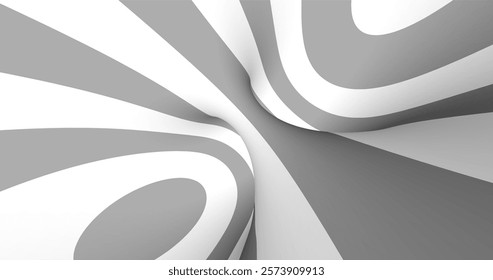 Vector black and white striped pattern that creates a 3D optical illusion with curved and distorted lines. This abstract design is perfect for modern art, visual effects or unique creative projects.