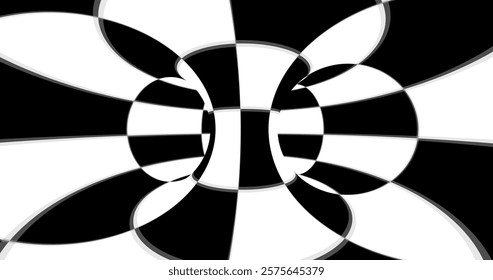 Vector black and white striped pattern that creates a 3D optical illusion with curved and distorted lines. This abstract design is perfect for modern art, visual effects or unique creative projects.