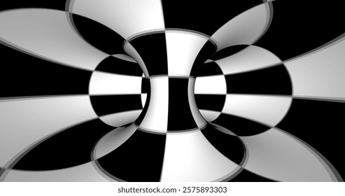 Vector black and white striped pattern that creates a 3D optical illusion with curved and distorted lines. This abstract design is perfect for modern art, visual effects or unique creative projects.