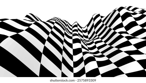 Vector black and white striped pattern that creates a 3D optical illusion with curved and distorted lines. This abstract design is perfect for modern art, visual effects or unique creative projects.