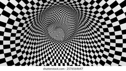 Vector black and white striped pattern that creates a 3D optical illusion with curved and distorted lines. This abstract design is perfect for modern art, visual effects or unique creative projects.