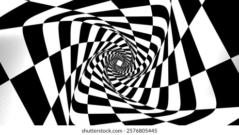 Vector black and white striped pattern that creates a 3D optical illusion with curved and distorted lines. This abstract design is perfect for modern art, visual effects or unique creative projects.