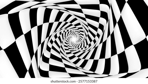 Vector black and white striped pattern that creates a 3D optical illusion with curved and distorted lines. This abstract design is perfect for modern art, visual effects or unique creative projects.