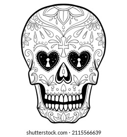 Vector black and white Sugar Skull illustration