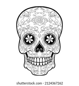 Vector black and white Sugar Skull illustration