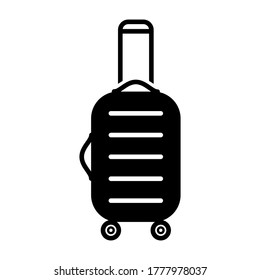 Vector black and white suitcase icon in flat style. Suitable for decor on the theme of vacation, summer, travel.