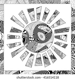 Vector black and white sun illustration