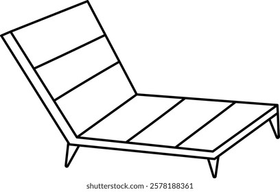 Vector black and white sun lounger icon. Cute cartoon summer deck chair for sunbathing. Beach furniture line illustration. Comfortable long chair for relaxation coloring page