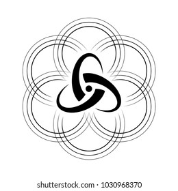 Vector black and white symbol flower of life and atom.