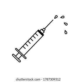 Vector black and white syringe icon. Suitable for use in medical, scientific and research fields.