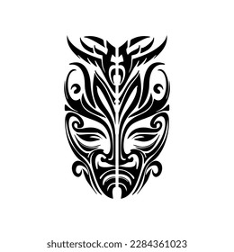 Vector black and white tattoo art of a Polynesian god mask.