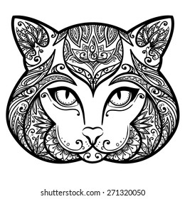 Vector Black and White Tattoo Cat Illustration