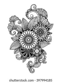 Vector Black and White Tattoo Flowers Illustration