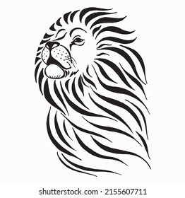 Vector black and white tattoo lion Illustration. Hand drawing head of lion. Tattoo design. Vector illustration. Can be used to print t-shirts, postcards.