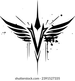 Vector black and white tattoo with minimalist lines, logo, on white background