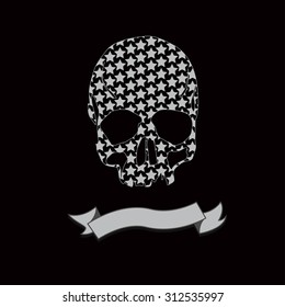 Vector Black and White Tattoo Ribbon Skull  Illustration