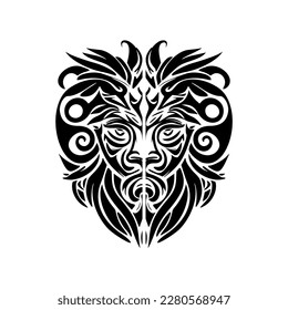 Vector black and white tattoo sketch of a Polynesian god mask.