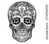 Vector Black and White Tattoo Skull Illustration