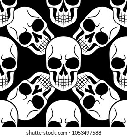 Vector Black and White Tattoo Skull Seamless Pattern