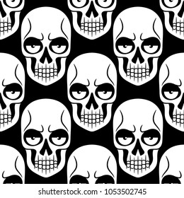 Vector Black and White Tattoo Skull Seamless Pattern