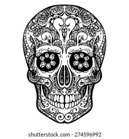 Vector Black and White Tattoo Skull Illustration