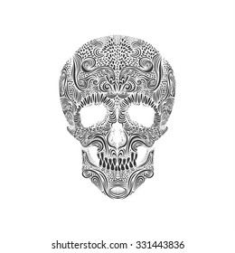 Vector Black and White Tattoo Skull Illustration