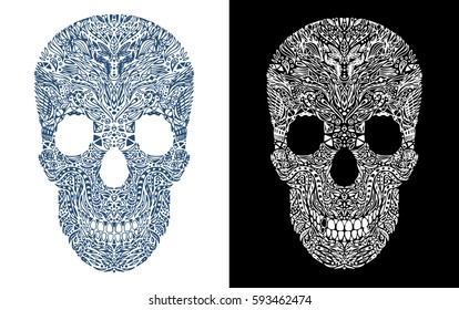Vector Black and White Tattoo Skull Illustration