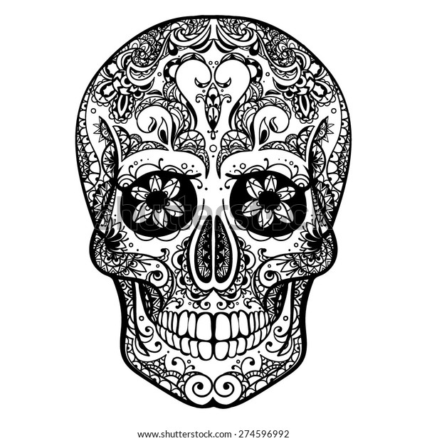 Фотообои "Vector black and white illustration of human skull with a lo...