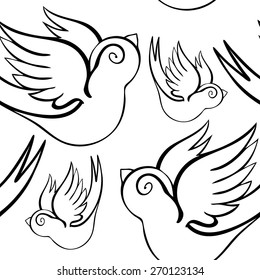 Vector Black and White Tattoo Swallow Seamless Pattern