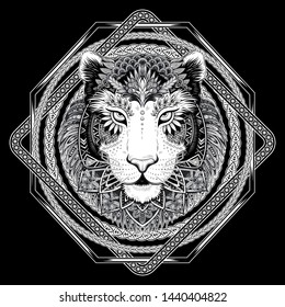 Vector Black and White Tattoo Tiger Illustration