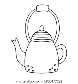 Vector black and white teapot icon. Kawaii tea pot illustration. Outline kettle isolated on white background. Linear art kitchen or hiking equipment 

