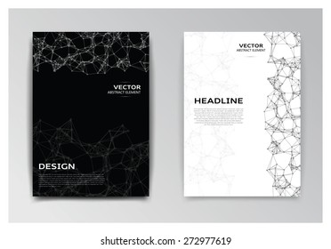 Vector black and white template of brochure with abstract elements