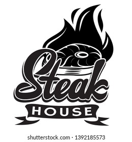 Vector black and white template for steak house with calligraphic lettering.