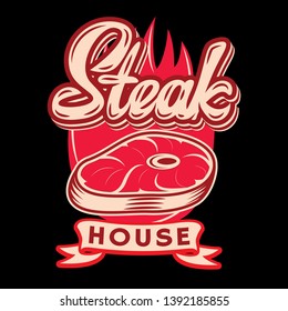 Vector black and white template for steak house with calligraphic lettering.