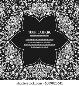 Vector Black and White Text Mandala Frame