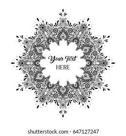 Vector Black and White Text Mandala Illustration