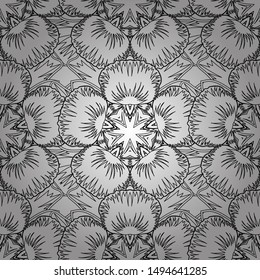 Vector black and white texture, motley lines and grids seamless pattern, curved metal, foil background with 3D visual effects.