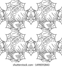 Vector black and white texture, motley lines and grids seamless pattern, curved metal, foil background with 3D visual effects.