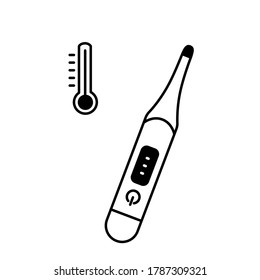 Icono del termómetro blanco y negro vectorial. Adecuado para su uso en campos médicos, científicos y de investigación.