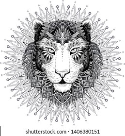 Vector Black and White Tiger Tattoo Illustration