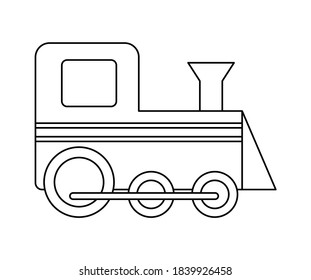 Vector black and white toy train isolated on white background. Cute engine illustration for kids. Funny transportation line icon for children
