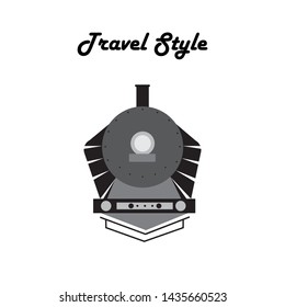 Vector black and white train in old style front view