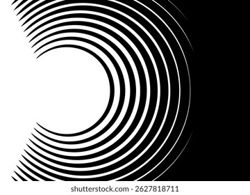 Vector black to white transition. Modern black and white striped pattern of rings. Swirled design element. Vector background.