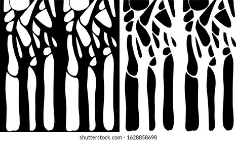 Vector black and white trees with intertwining branches